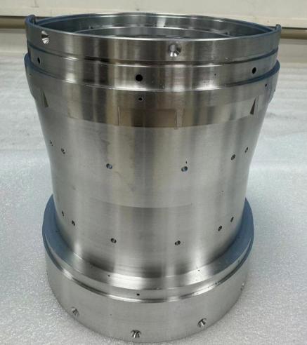 Aluminium cylindrical housing part, shop product photograph.