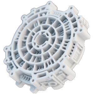 White lattice 3D printed part, company website photograph.