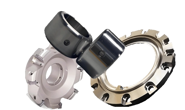 Dark metal rings and flange parts, titled as titanium material on the source page; the caption does not claim a specific grade.